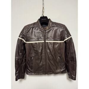 BILT Jacket Mens XS Leather Motorcycle Cafe Racer Removable Liner White Stripe